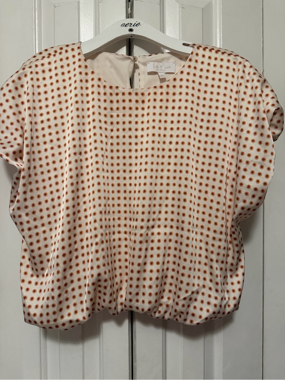 CeCe Cream Dot-Print Short Sleeve Blouson Top